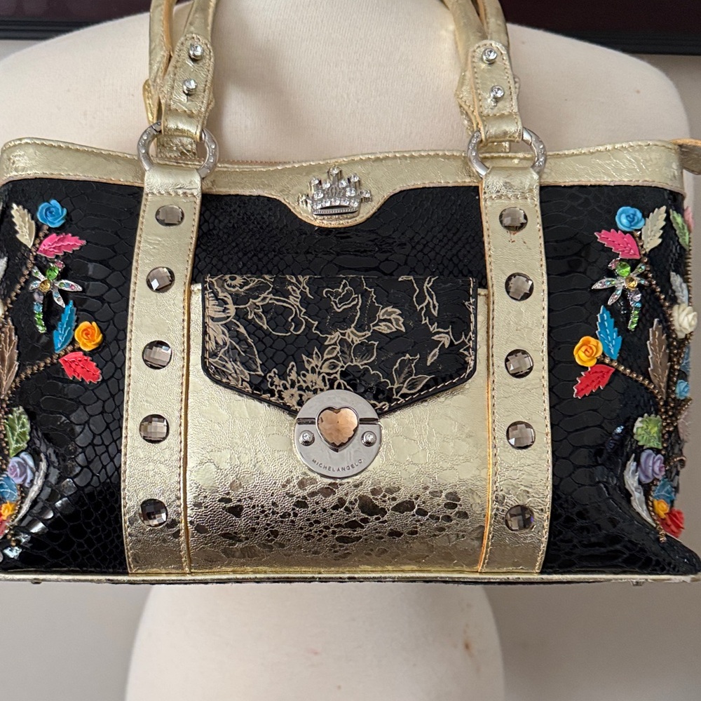 Vintage Michelangelo Black and Gold Embroidered Bag